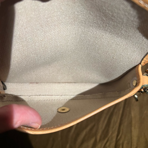 Dooney & Burke Raspberry Colored wristlet with tan leather trim-great condition - Picture 3 of 5